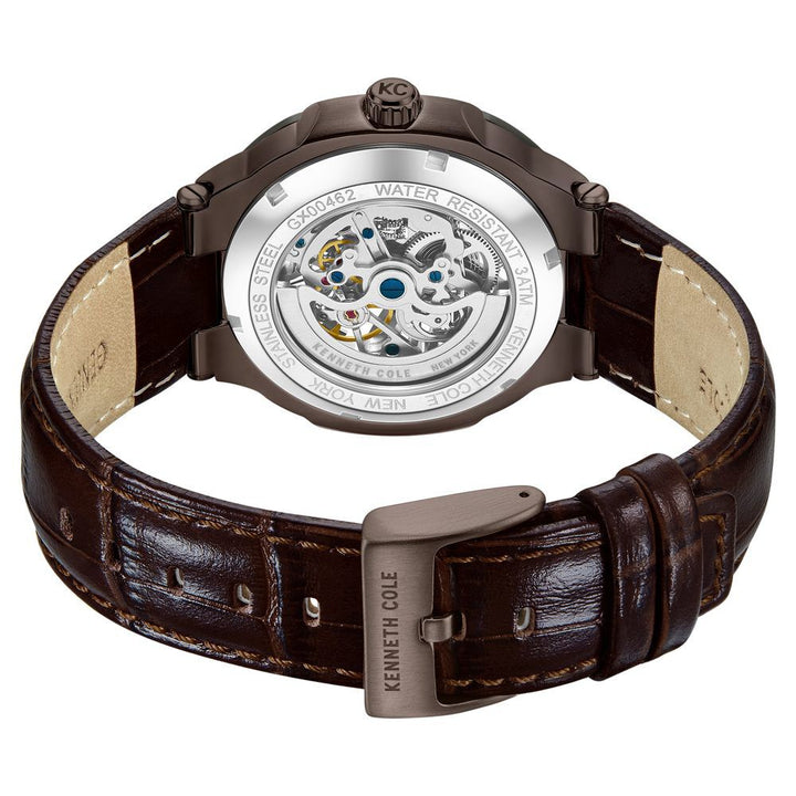 Kenneth Cole Automatic Grey Dial With Brown Leather Strap Watch For Men-NTKCWGX0046203MN