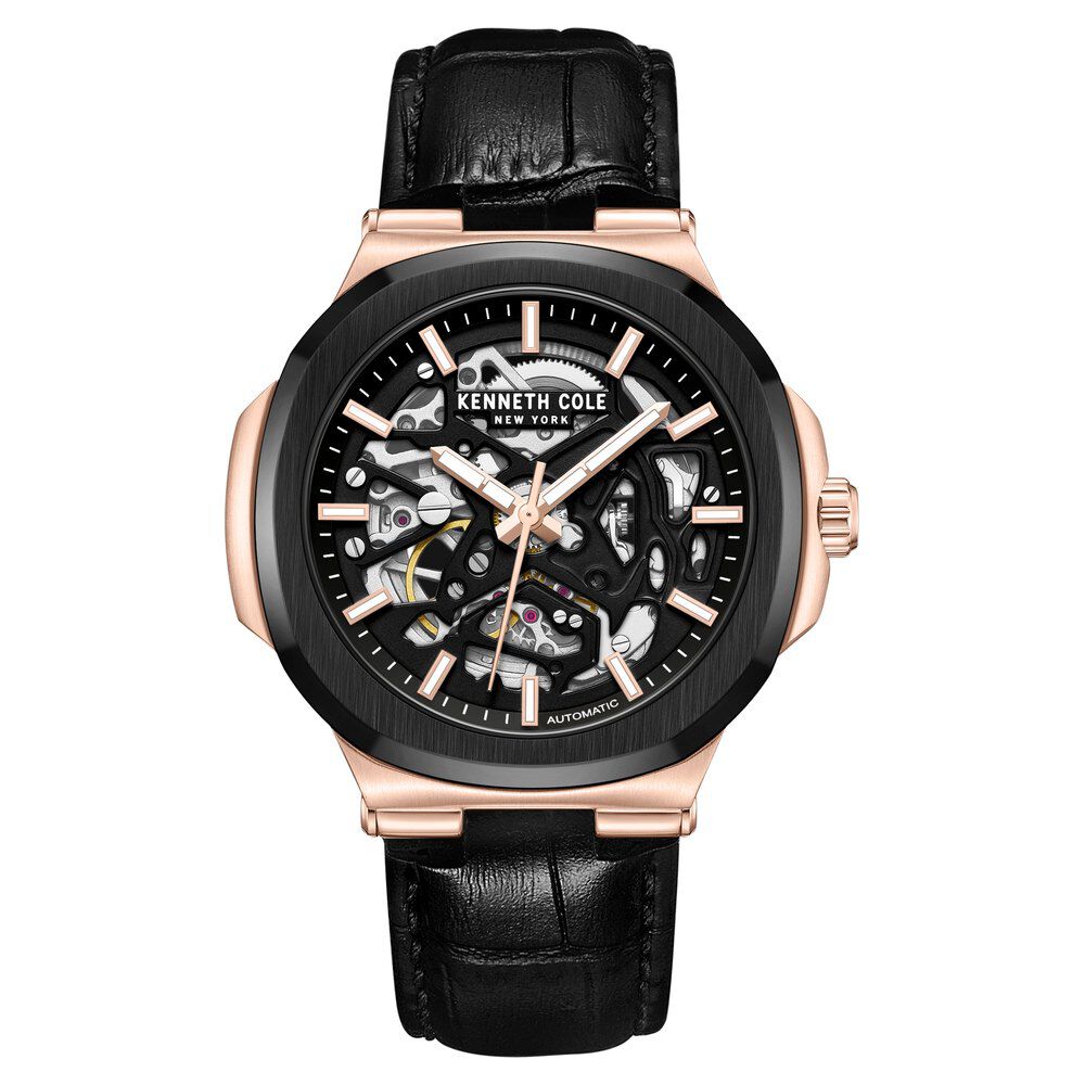 Kenneth Cole Automatic Black Dial with Black Leather Strap Watch