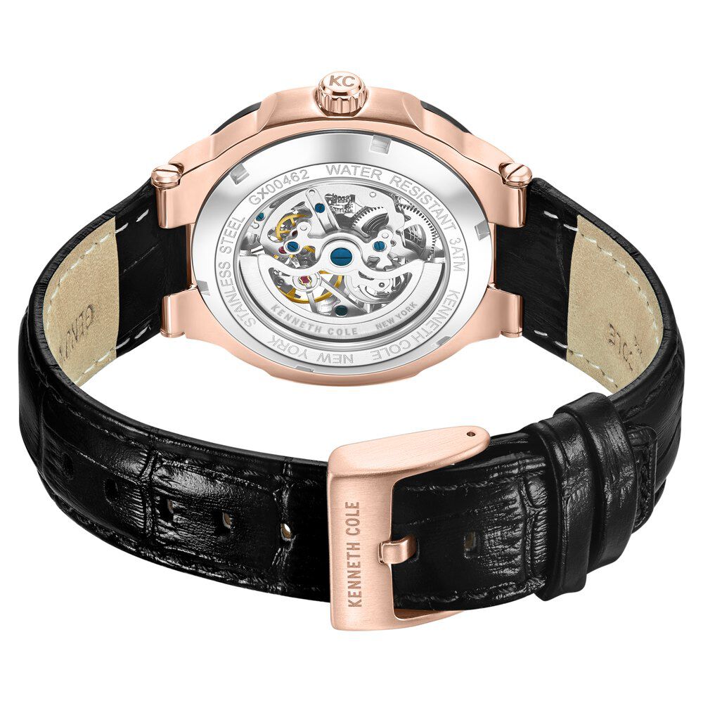 Kenneth Cole Automatic Black Dial With Black Leather Strap Watch For Men-NTKCWGX0046204MN