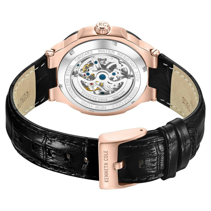 Kenneth Cole Automatic Black Dial With Black Leather Strap Watch For Men-NTKCWGX0046204MN