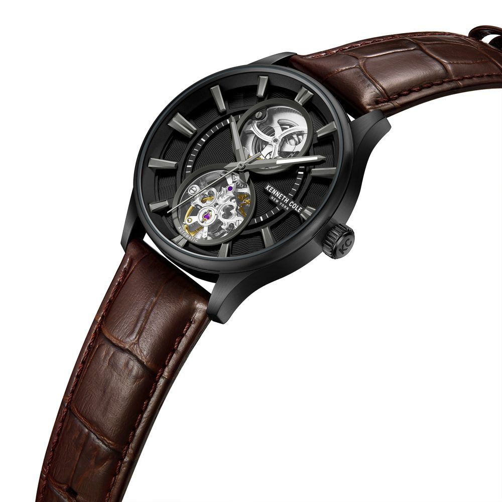 Kenneth Cole Automatic Black Dial With Tan Leather Strap Watch For Men KCWGX0049801MN