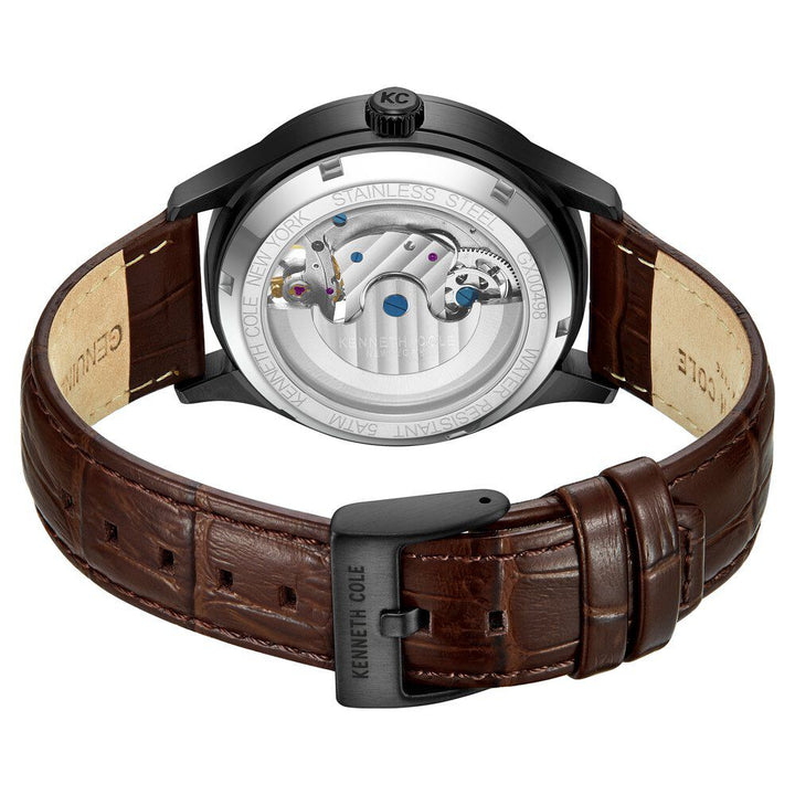 Kenneth Cole Automatic Black Dial With Tan Leather Strap Watch For Men KCWGX0049801MN