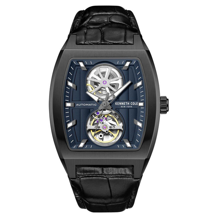 Kenneth Cole Automatic Black Leather Strap Watch For Men-NTKCWGX0058802MN