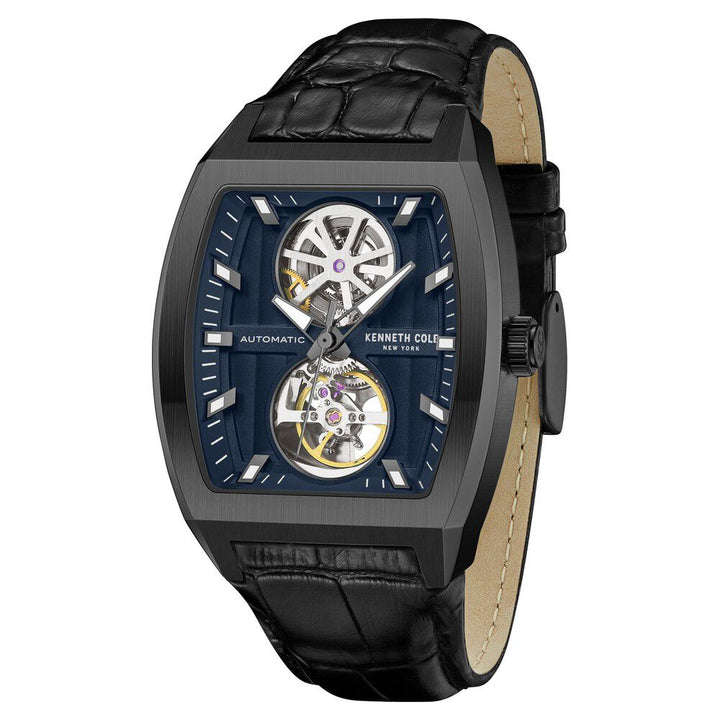 Kenneth Cole Automatic Black Leather Strap Watch For Men-NTKCWGX0058802MN