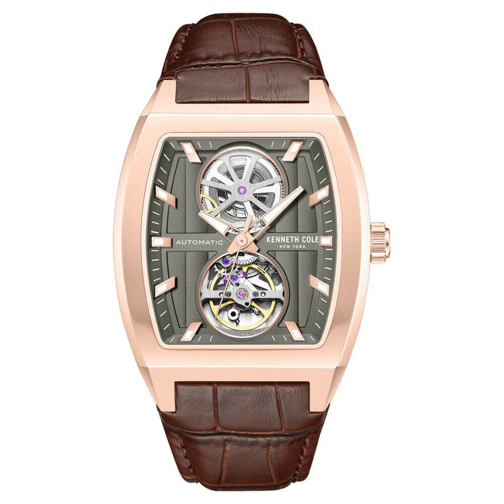 Kenneth Cole Automatic Brown Leather Strap Watch For Men-NTKCWGX0058803MN