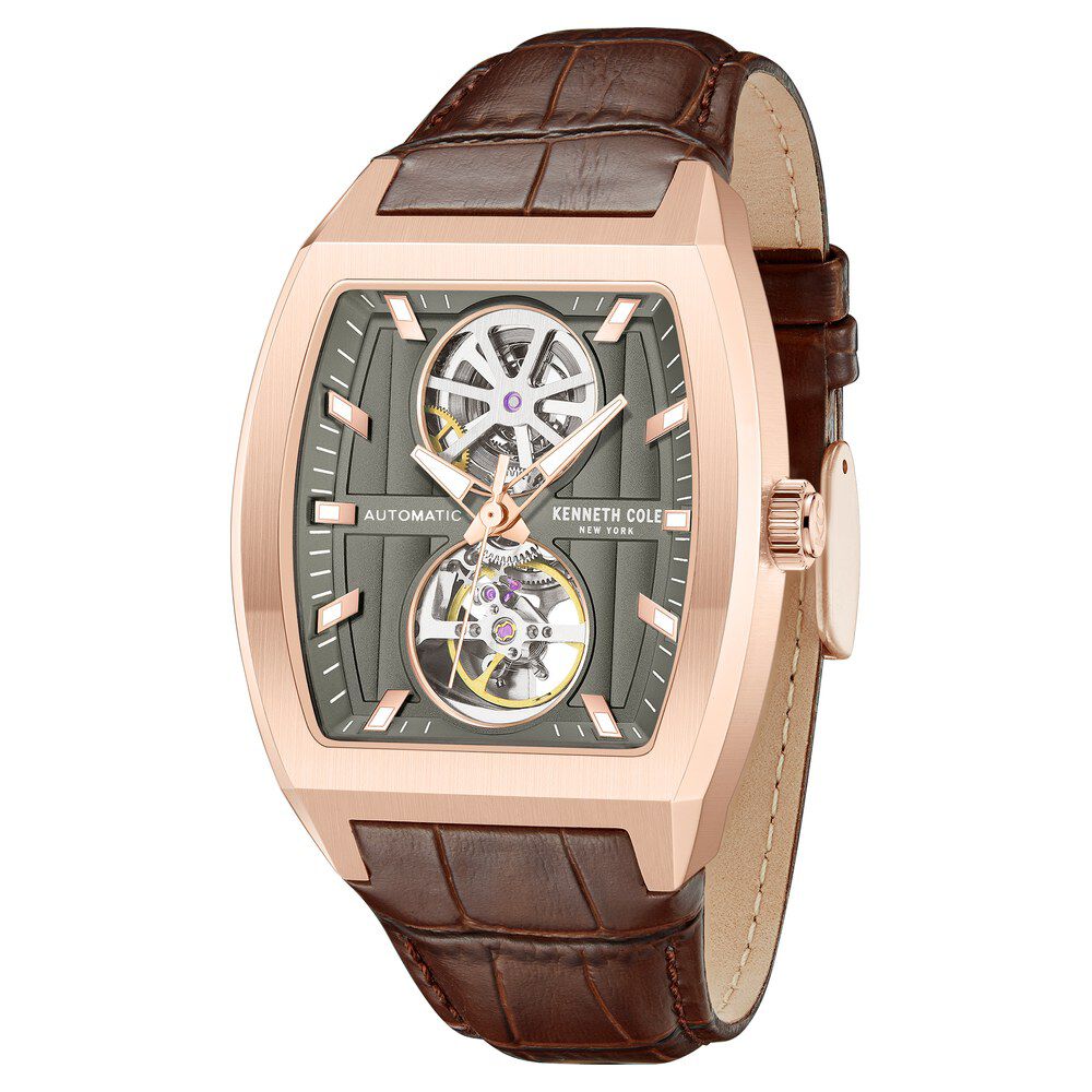Kenneth Cole Automatic Brown Leather Strap Watch For Men-NTKCWGX0058803MN