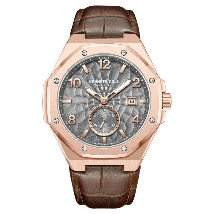 Kenneth Cole Automatic Brown Leather Strap Watch For Men-NTKCWGX0059002MN