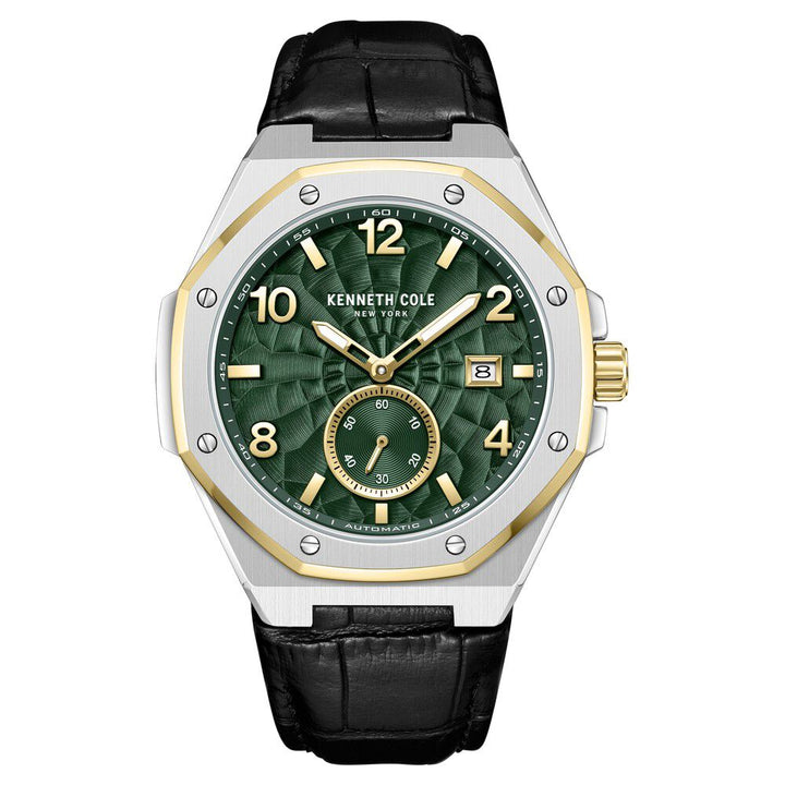 Kenneth Cole Automatic Black Leather Strap Watch For Men-NTKCWGX0059003MN