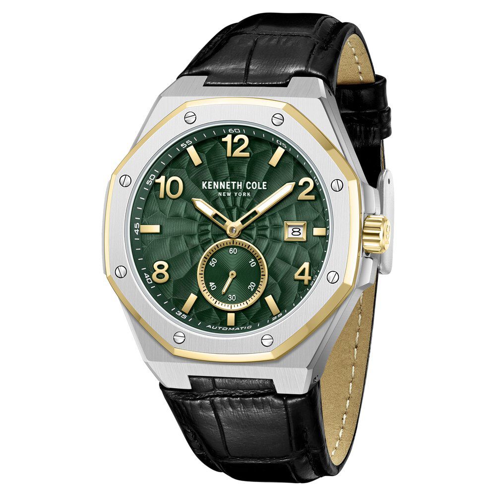 Kenneth Cole Automatic Black Leather Strap Watch For Men-NTKCWGX0059003MN