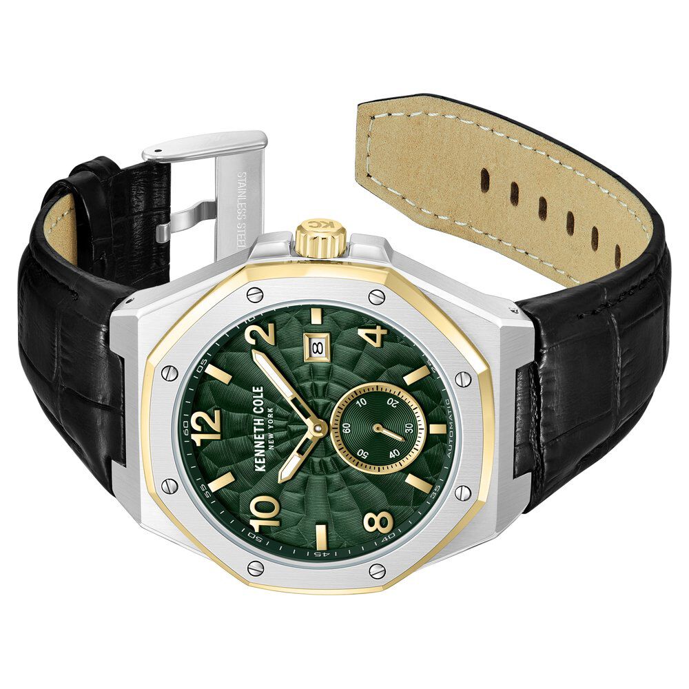Kenneth Cole Automatic Black Leather Strap Watch For Men-NTKCWGX0059003MN