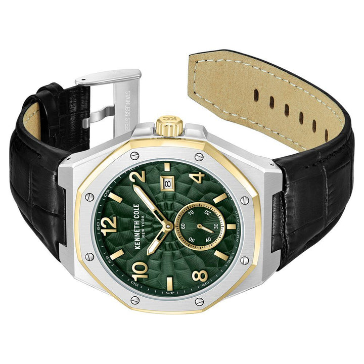Kenneth Cole Automatic Black Leather Strap Watch For Men-NTKCWGX0059003MN
