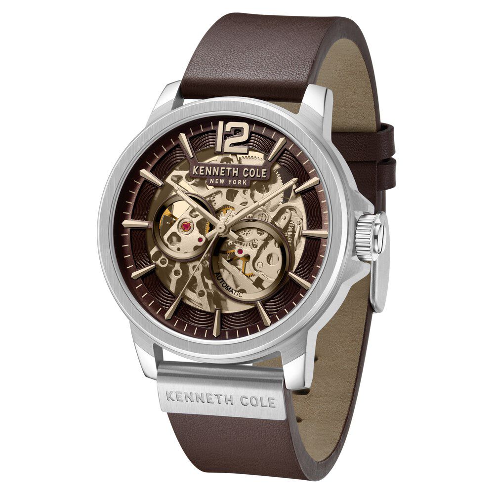 Kenneth Cole Kenneth Cole Automatic Brown Dial Leather Strap Watch For Men-NTKCWGX2124701MN