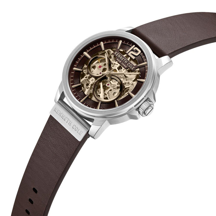 Kenneth Cole Kenneth Cole Automatic Brown Dial Leather Strap Watch For Men KCWGX2124701MN