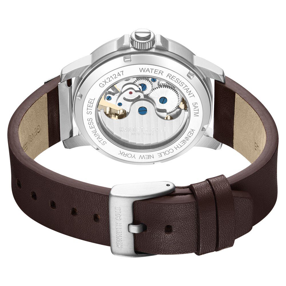 Kenneth Cole Kenneth Cole Automatic Brown Dial Leather Strap Watch For Men KCWGX2124701MN