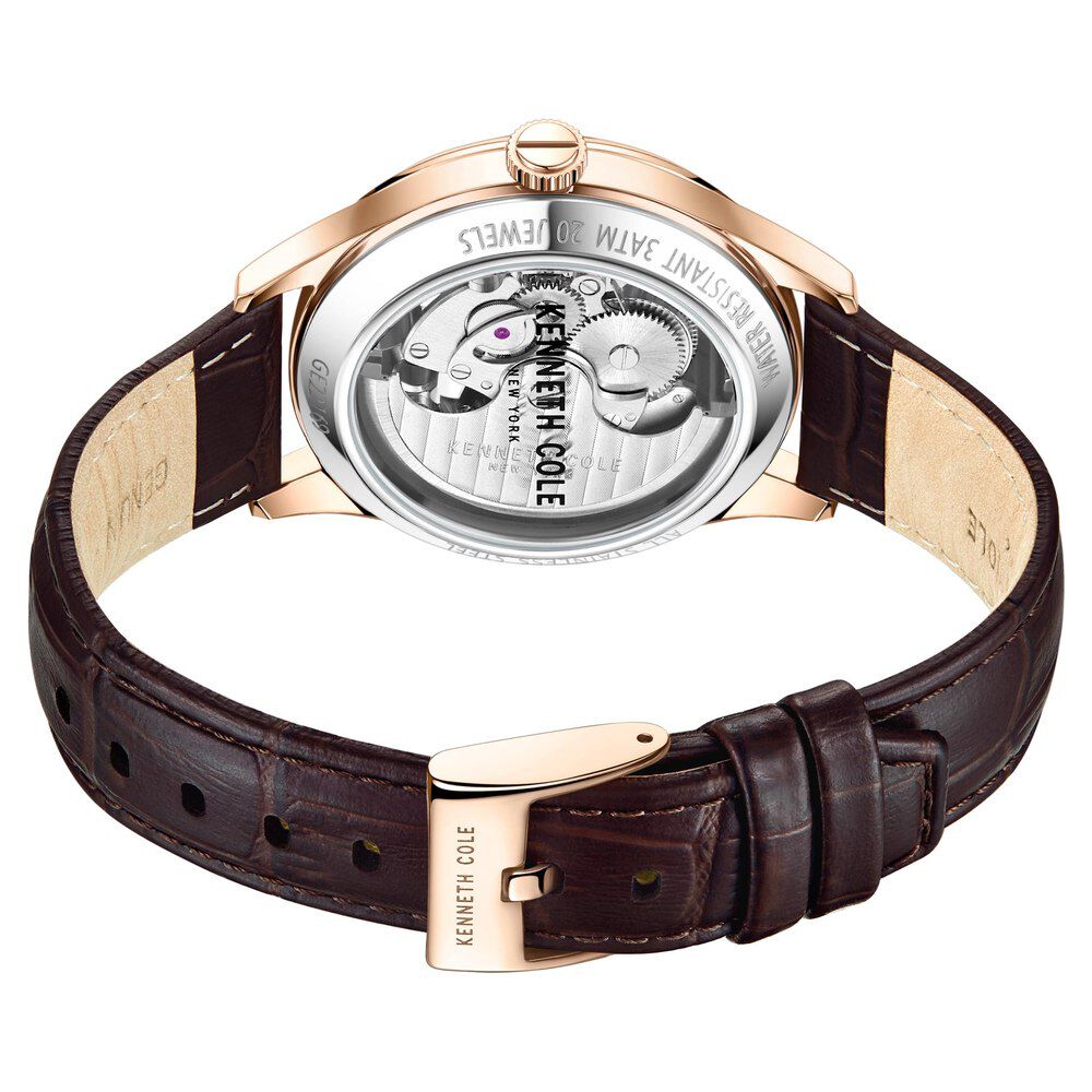 Kenneth Cole Automatic White Dial Leather Strap Watch For Men KCWGX2216901MN