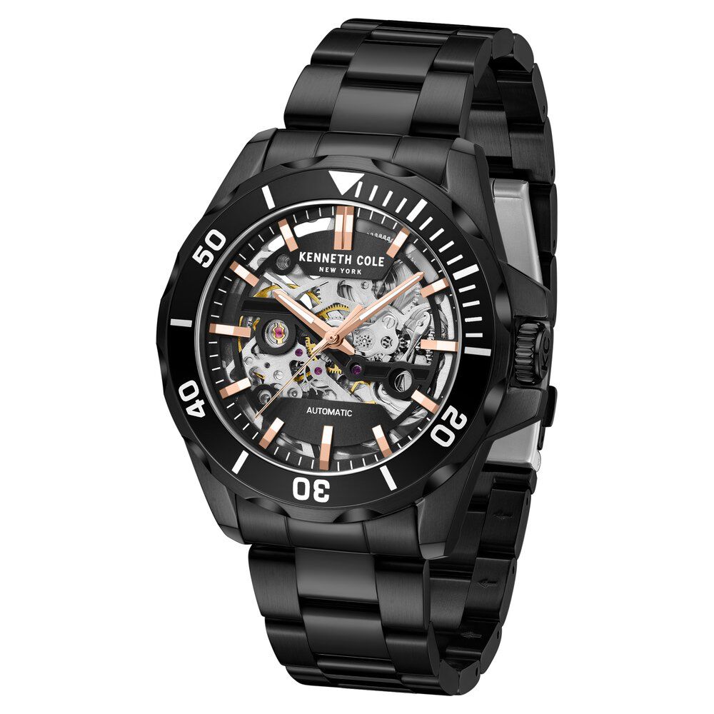 Kenneth Cole Automatic Black Dial With Black Stainless Steel Strap Watch For Men-NTKCWGY0046002MN