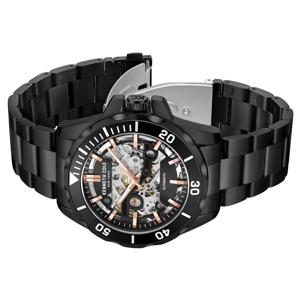 Kenneth Cole Automatic Black Dial With Black Stainless Steel Strap Watch For Men-NTKCWGY0046002MN