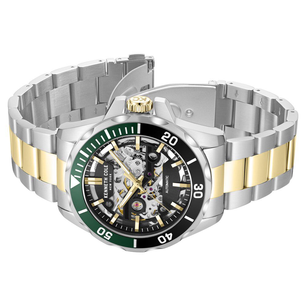 Kenneth Cole Automatic Black Dial With Two Toned Stainless Steel Strap Watch For Men-NTKCWGY0046004MN