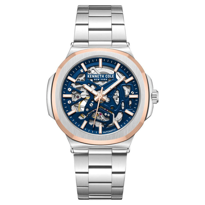 Kenneth Cole Automatic Blue Dial With Silver Stainless Steel Strap Watch For Men-NTKCWGY0046201MN