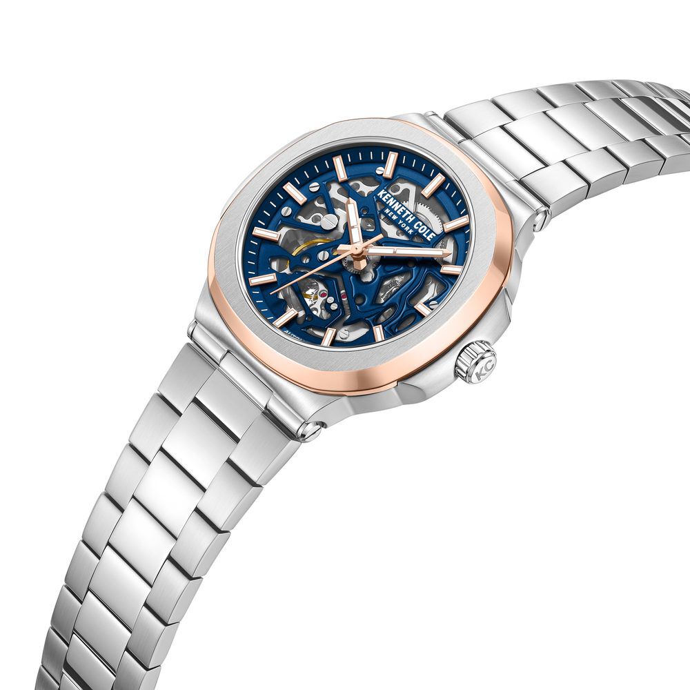 Kenneth Cole Automatic Blue Dial With Silver Stainless Steel Strap Watch For Men KCWGY0046201MN