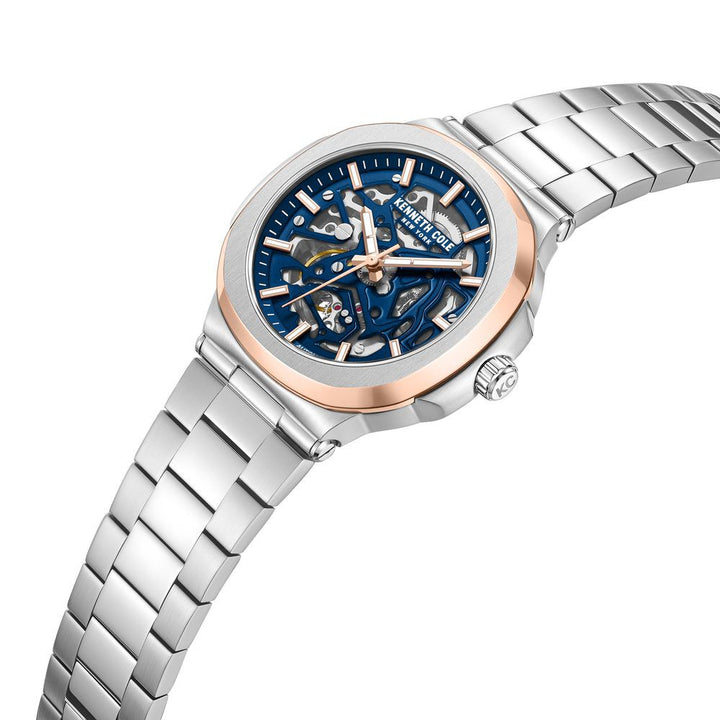 Kenneth Cole Automatic Blue Dial With Silver Stainless Steel Strap Watch For Men KCWGY0046201MN