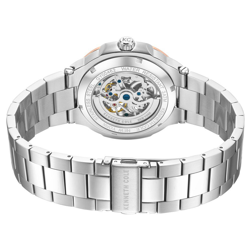 Kenneth Cole Automatic Blue Dial With Silver Stainless Steel Strap Watch For Men-NTKCWGY0046201MN