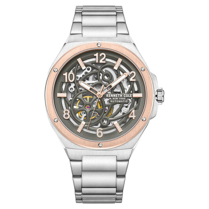 Kenneth Cole Automatic Grey Dial With Silver Stainless Steel Strap Watch For Men-NTKCWGY0046303MN