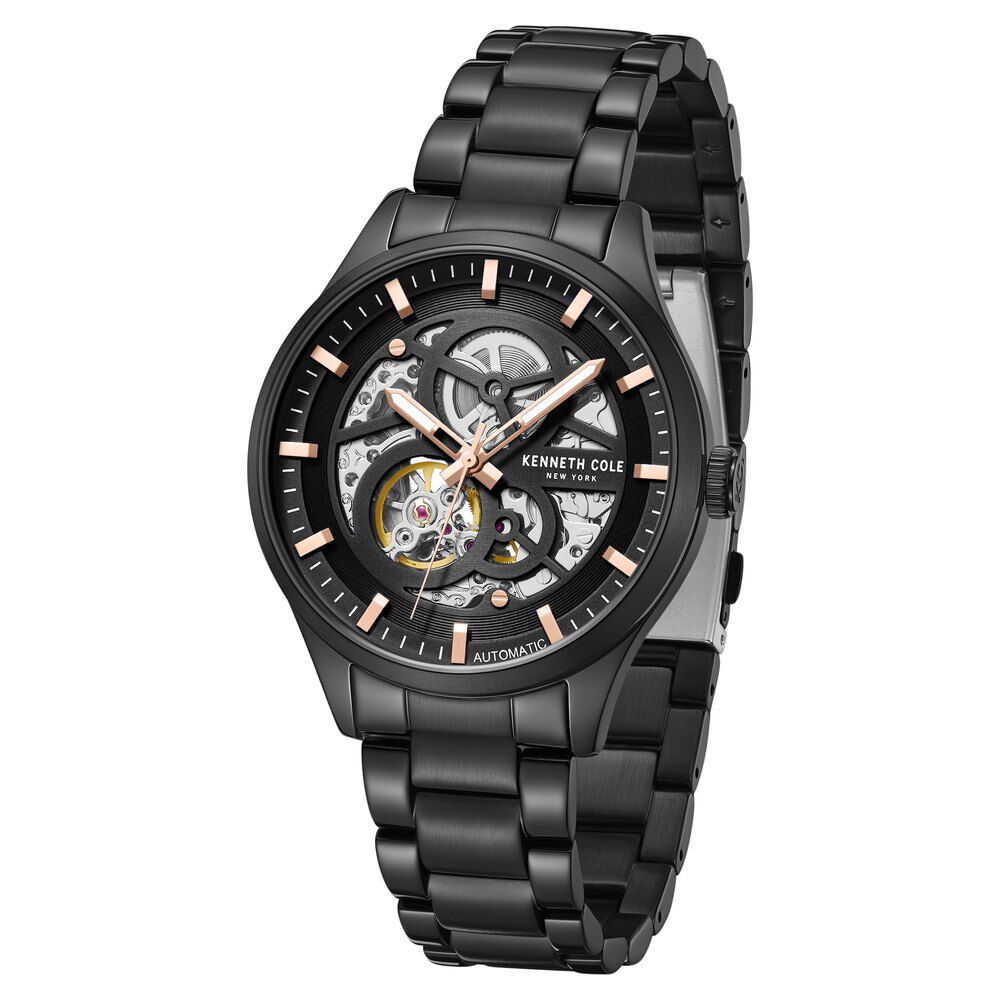 Kenneth Cole Automatic Black Round Dial Black Stainless Steel Strap Watch For Men-NTKCWGY0046403MN