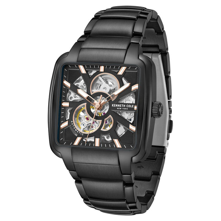 Kenneth Cole Automatic Black Dial Black Stainless Steel Strap Watch For Men-NTKCWGY0046503MN