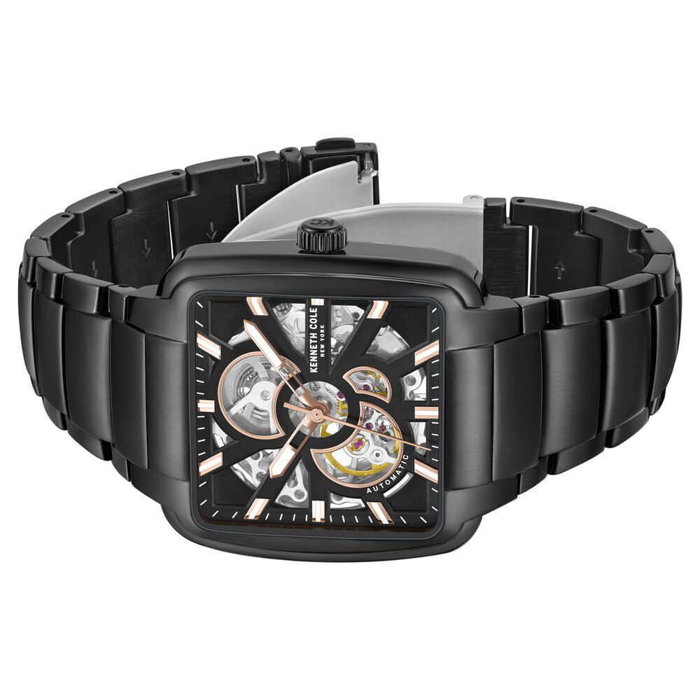 Kenneth Cole Automatic Black Dial Black Stainless Steel Strap Watch For Men-NTKCWGY0046503MN
