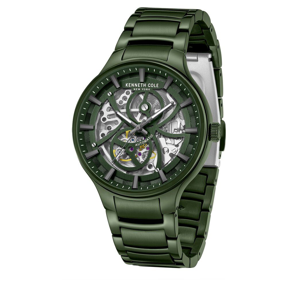 Kenneth Cole Automatic Green Dial Stainless Steel Strap Watch For Men-NTKCWGY0059803MN