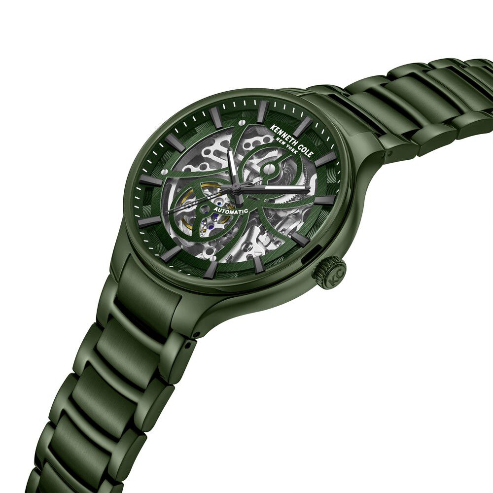 Kenneth Cole Automatic Green Dial Stainless Steel Strap Watch For Men-NTKCWGY0059803MN