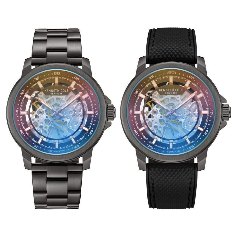 Kenneth Cole Automatic Grey Dial With Grey Stainless Steel & Silicone Strap Watch For Men-NTKCWGY2104110MN