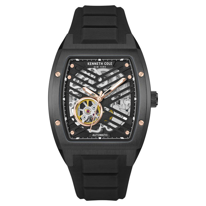 Kenneth Cole Automatic Black Dial With Black Silicone Strap Watch For Men-NTKCWGZ0046103MN