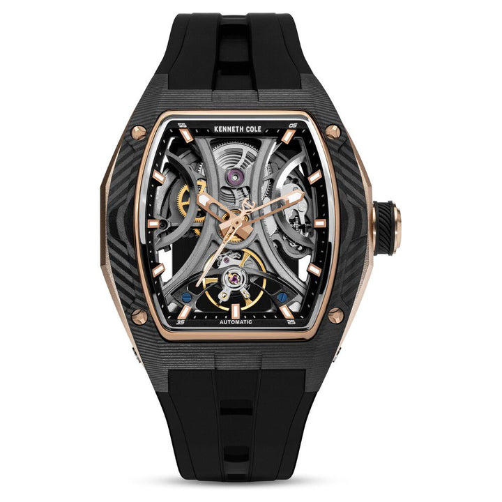 Kenneth Cole Automatic Black Dial Silicone Strap Watch For Men - Limited Edition-KCWGZ0063401MN