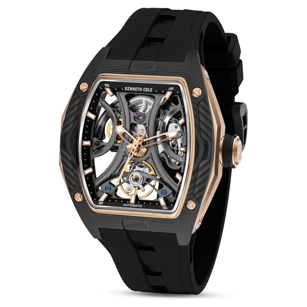 Kenneth Cole Automatic Black Dial Silicone Strap Watch For Men - Limited Edition-KCWGZ0063401MN