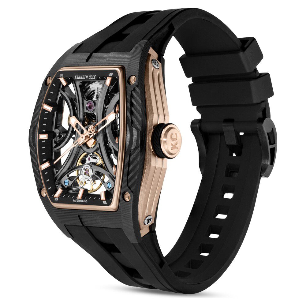 Kenneth Cole Automatic Black Dial Silicone Strap Watch For Men - Limited Edition-KCWGZ0063401MN