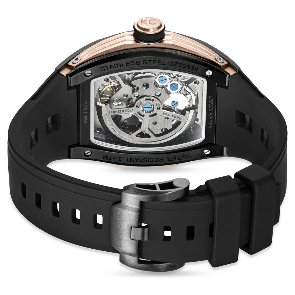 Kenneth Cole Automatic Black Dial Silicone Strap Watch For Men - Limited Edition-KCWGZ0063401MN