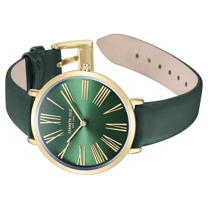 Kenneth Cole Quartz Analog Green Dial Green Leather Strap Watch For Women