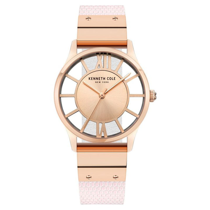 Kenneth Cole Quartz Analog Rose Gold Dial Leather Strap Watch For Women