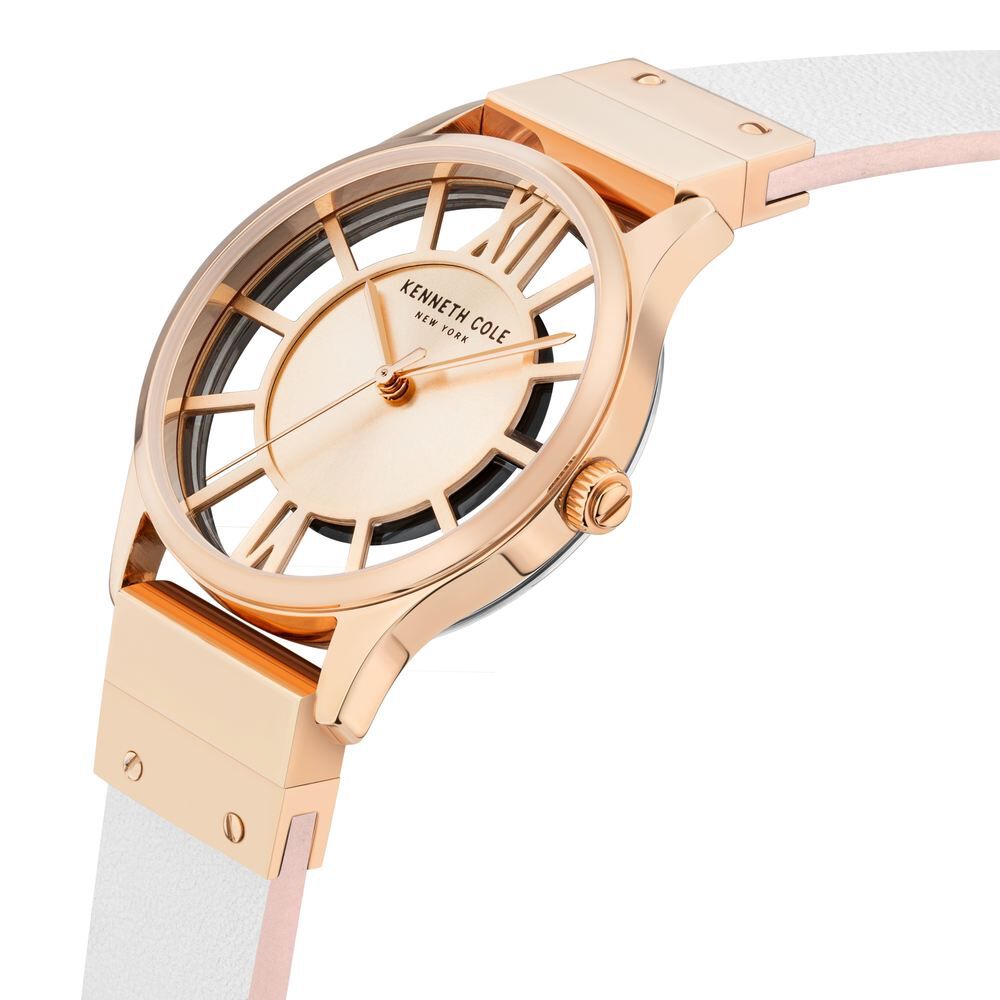 Kenneth Cole Quartz Analog Rose Gold Dial Leather Strap Watch For Women
