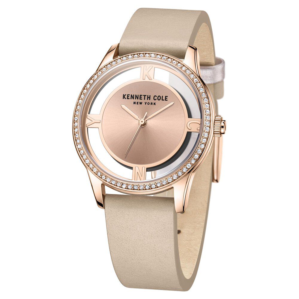 Kenneth Cole Quartz Analog Rose Gold Dial Leather Strap Watch For Women