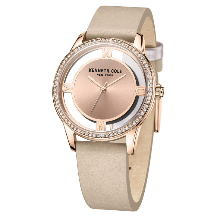 Kenneth Cole Quartz Analog Rose Gold Dial Leather Strap Watch for Women KCWLA2220103LD