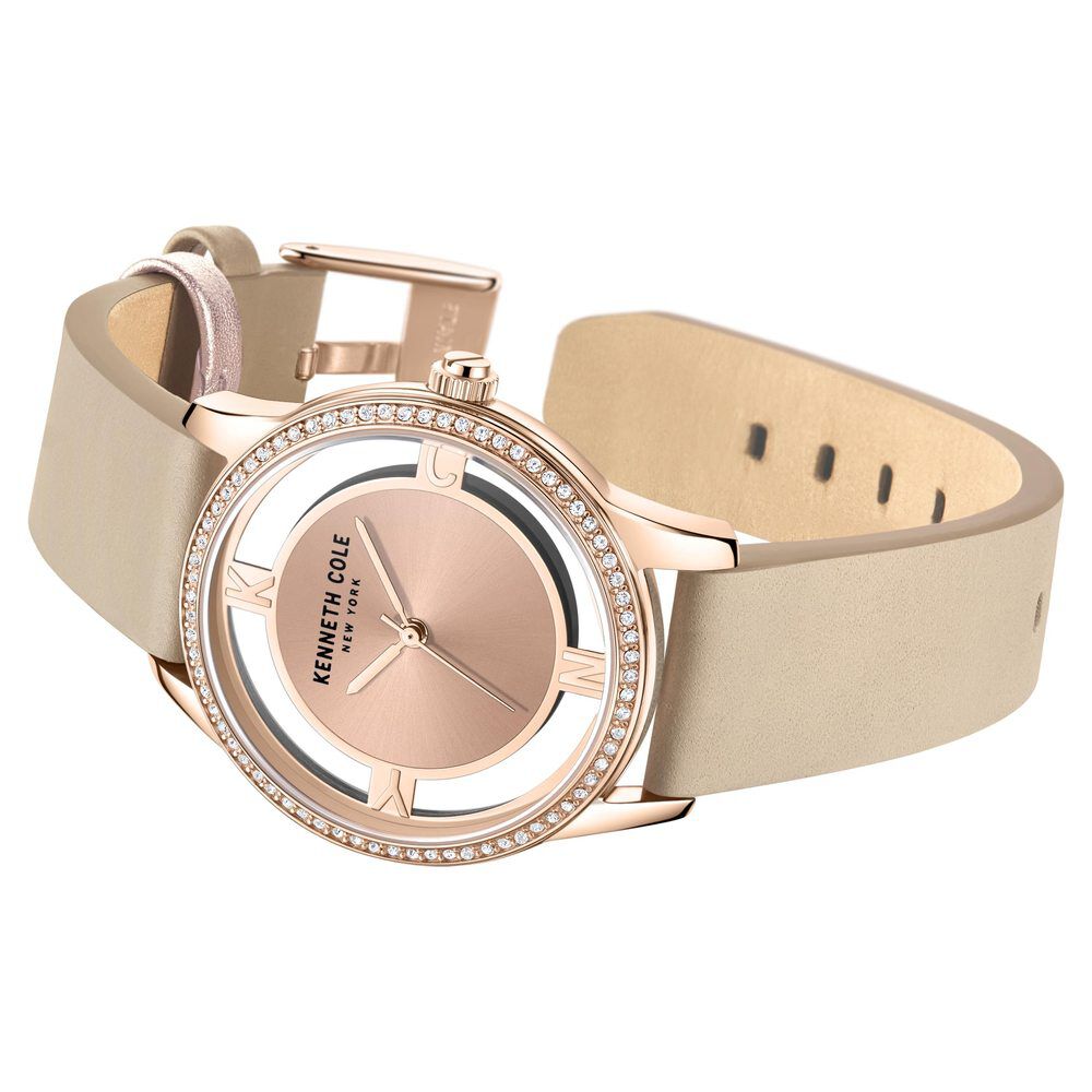 Kenneth Cole Quartz Analog Rose Gold Dial Leather Strap Watch for Women KCWLA2220103LD