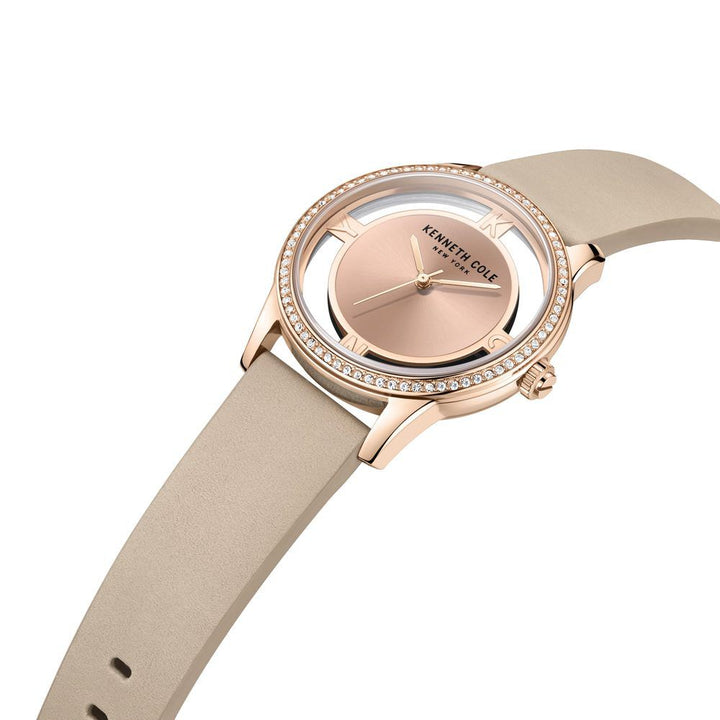 Kenneth Cole Quartz Analog Rose Gold Dial Leather Strap Watch For Women