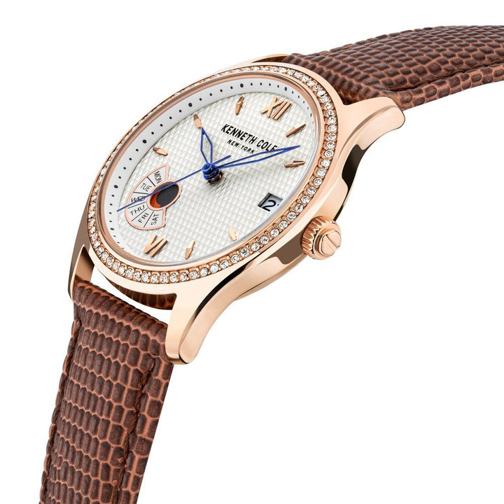 Kenneth Cole Quartz Multifunction Silver Dial Leather Strap Watch For Women