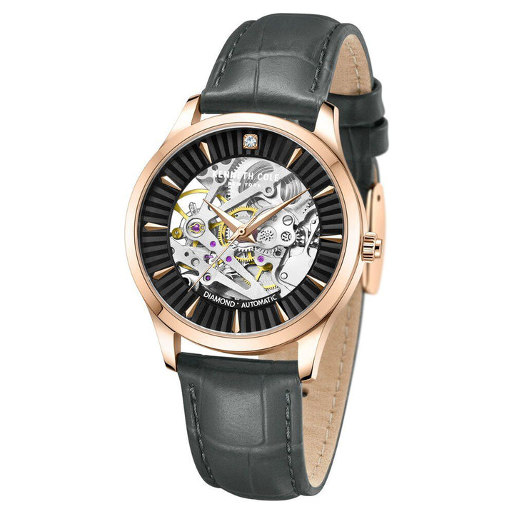 Kenneth Cole Automatic Black Dial Leather Strap Watch For Women