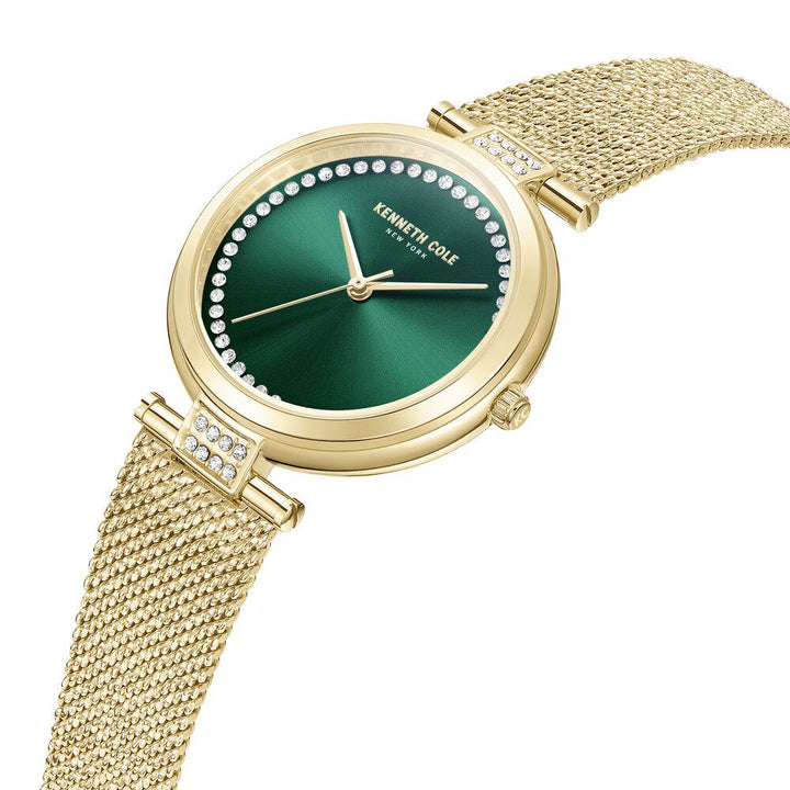 Kenneth Cole Quartz Analog Green Dial Golden Stainless Steel Strap Watch for Women KCWLG0026801LD