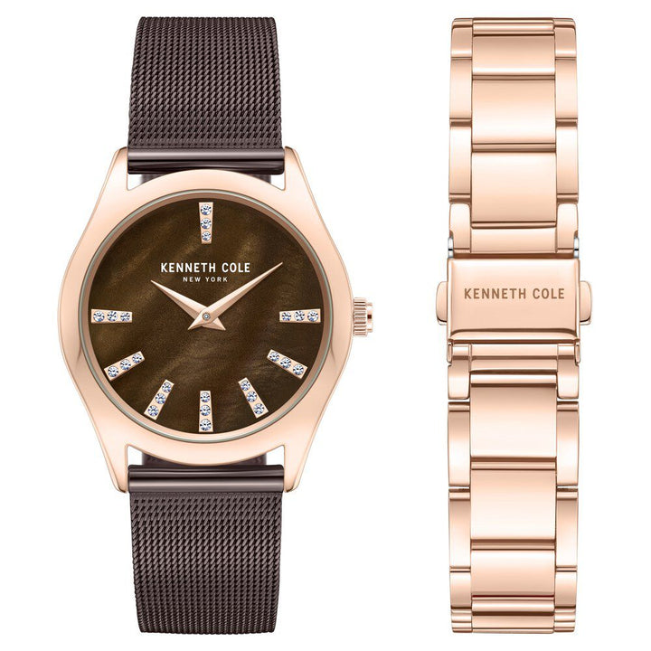 Kenneth Cole Quartz Analog Mother Of Pearl Dial Stainless Steel Interchangeable Strap Watch For Women KCWLG0048402LD