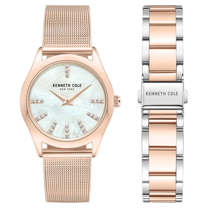 Kenneth Cole Quartz Analog Mother Of Pearl Dial Stainless Steel Interchangeable Strap Watch For Women KCWLG0048403LD
